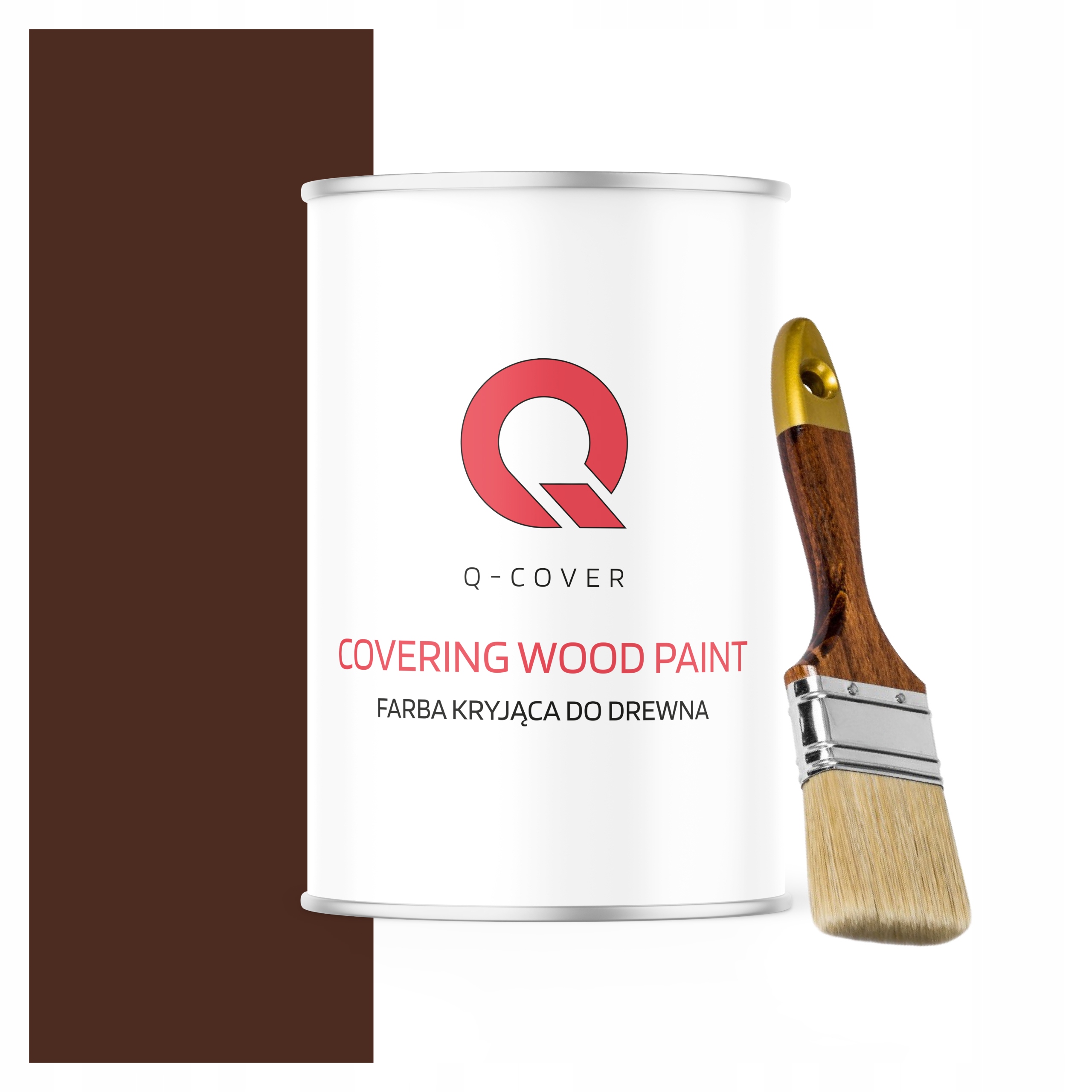 Kryjąca Farba Do Drewna Renowacji 1L Półmat Kolor Brązowy Ciepły Pędzel