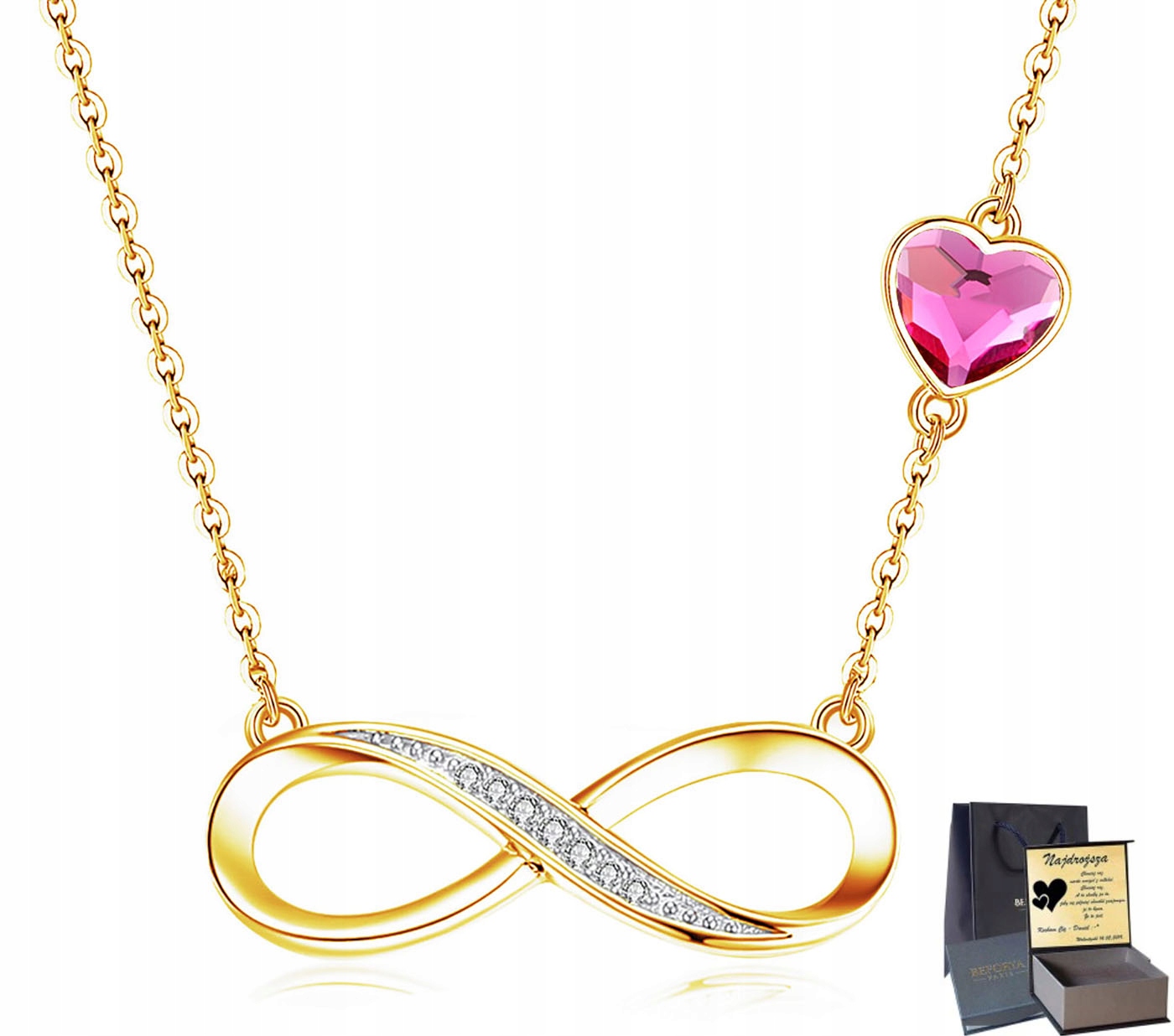 

Złoty Naszyjnik Infinity Serce Srebro 925 Grawer