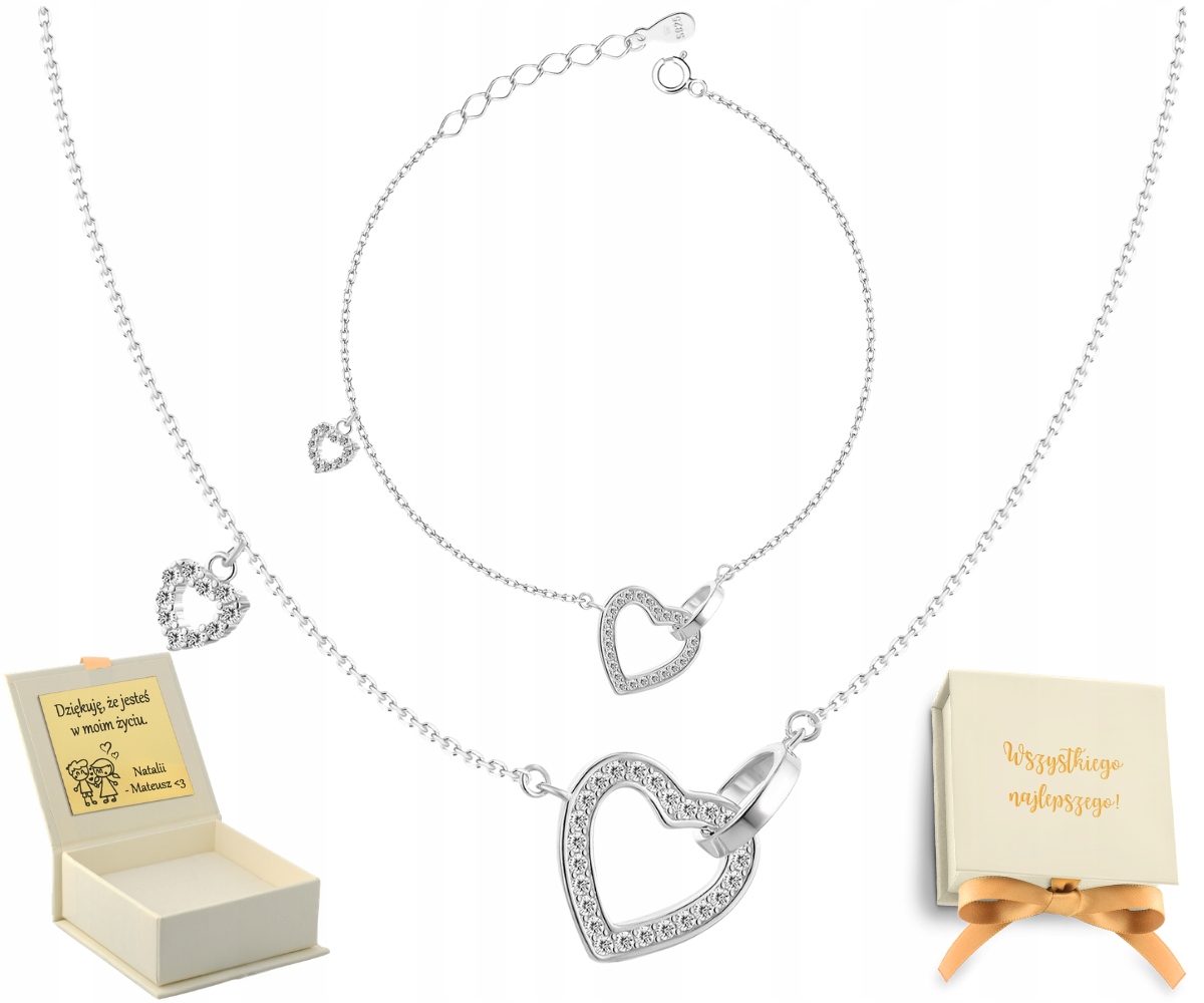 Komplet Náramek Náhrdelník Klánovka Srdce Se Zirkony Dárek