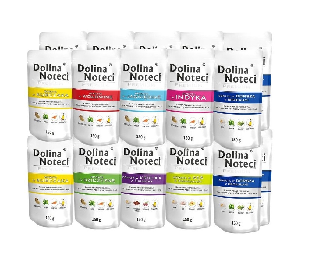 Levně Vlhké krmivo pro psy Dolina Noteci Premium MIX 20x150 g 8 příchutí