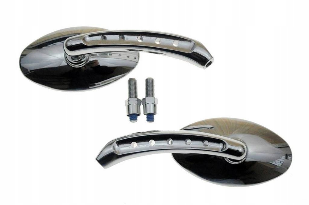KA37L15-WITH-HOLE - Універсальні овальні дзеркала хром Chopper DRAG M10