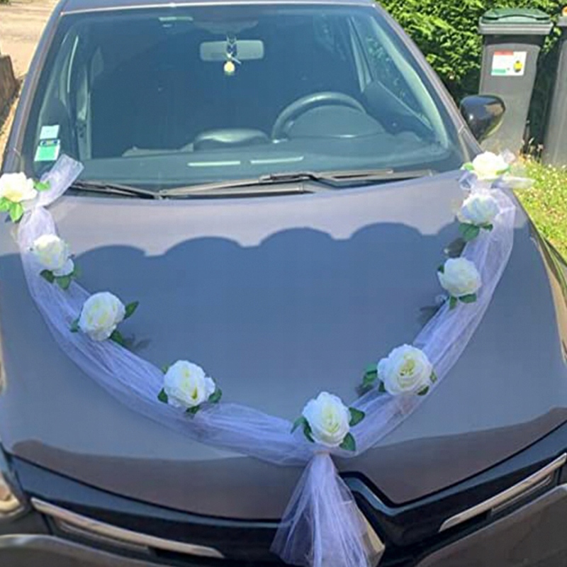 DEKORACJA ŚLUBNA DO SAMOCHODU NA ŚLUB AUTO OZDOBY Kolor dominujący biały