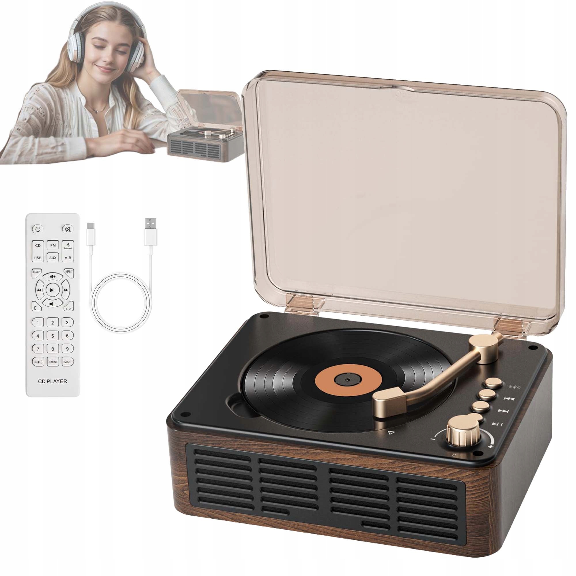 ODTWARZACZ CD W STYLU VINTAGE Z GŁOŚNIKAMI DŹWIĘK STEREO HIFI BLUETOOTH