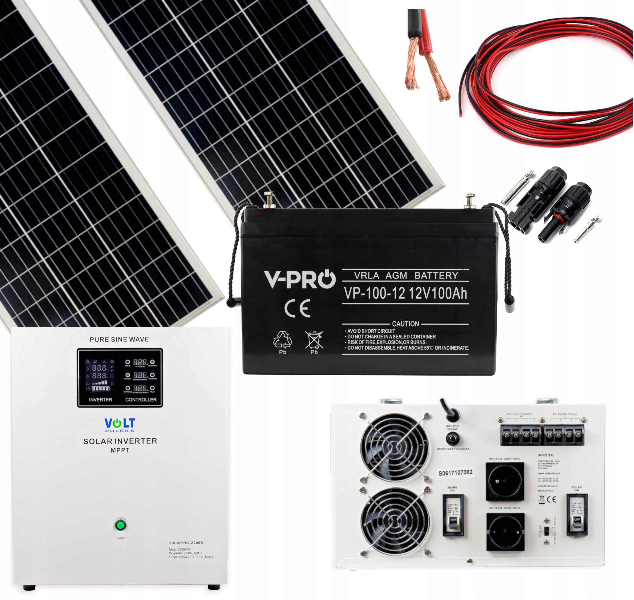 ZS280/1500S/100Ah - Фотоелектричний комплект 360W 230v Sinus 2200S