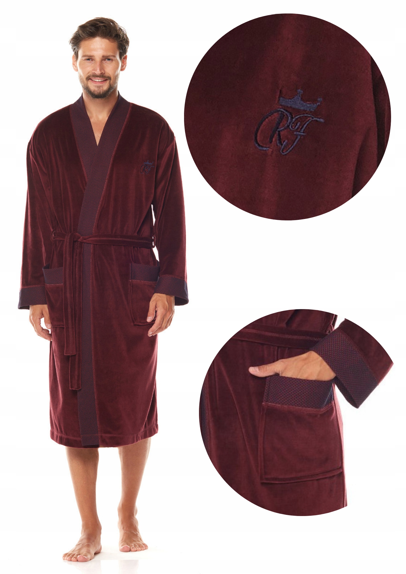 Pánský župan 2050 Royal dlouhý velurový příjemný bordó L