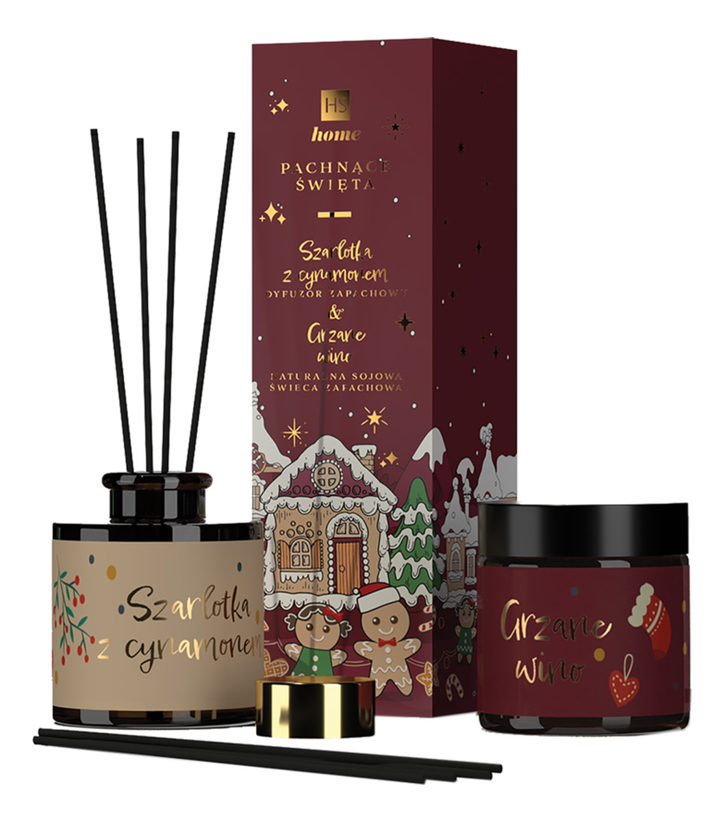 Levně Hiskin Sada Jablečný Koláč se se skořicí vonnými tyčinkami svíčka na svařené víno