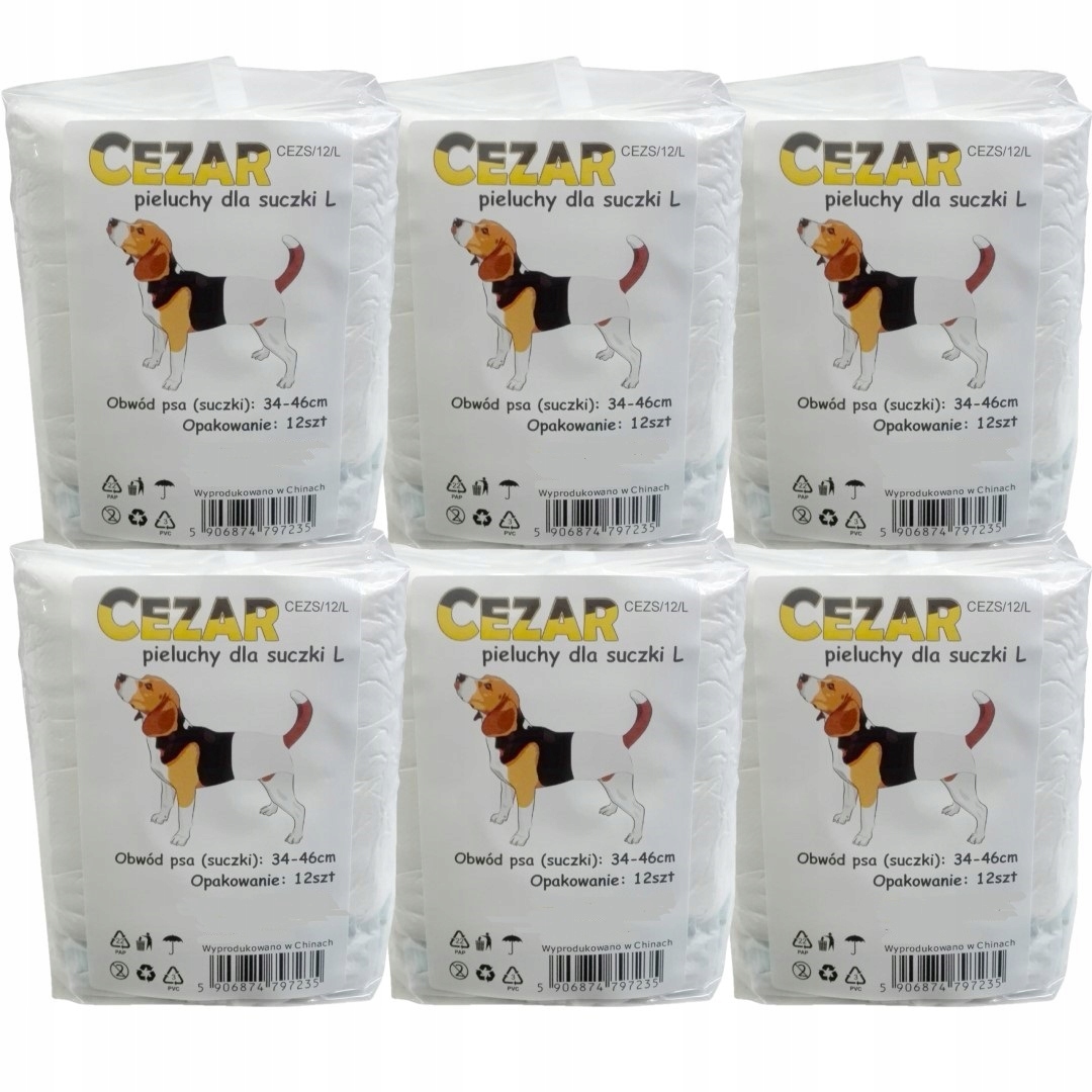 Cezar Pieluchy pampersy dla psa suczki L 72szt suczka 34-46cm