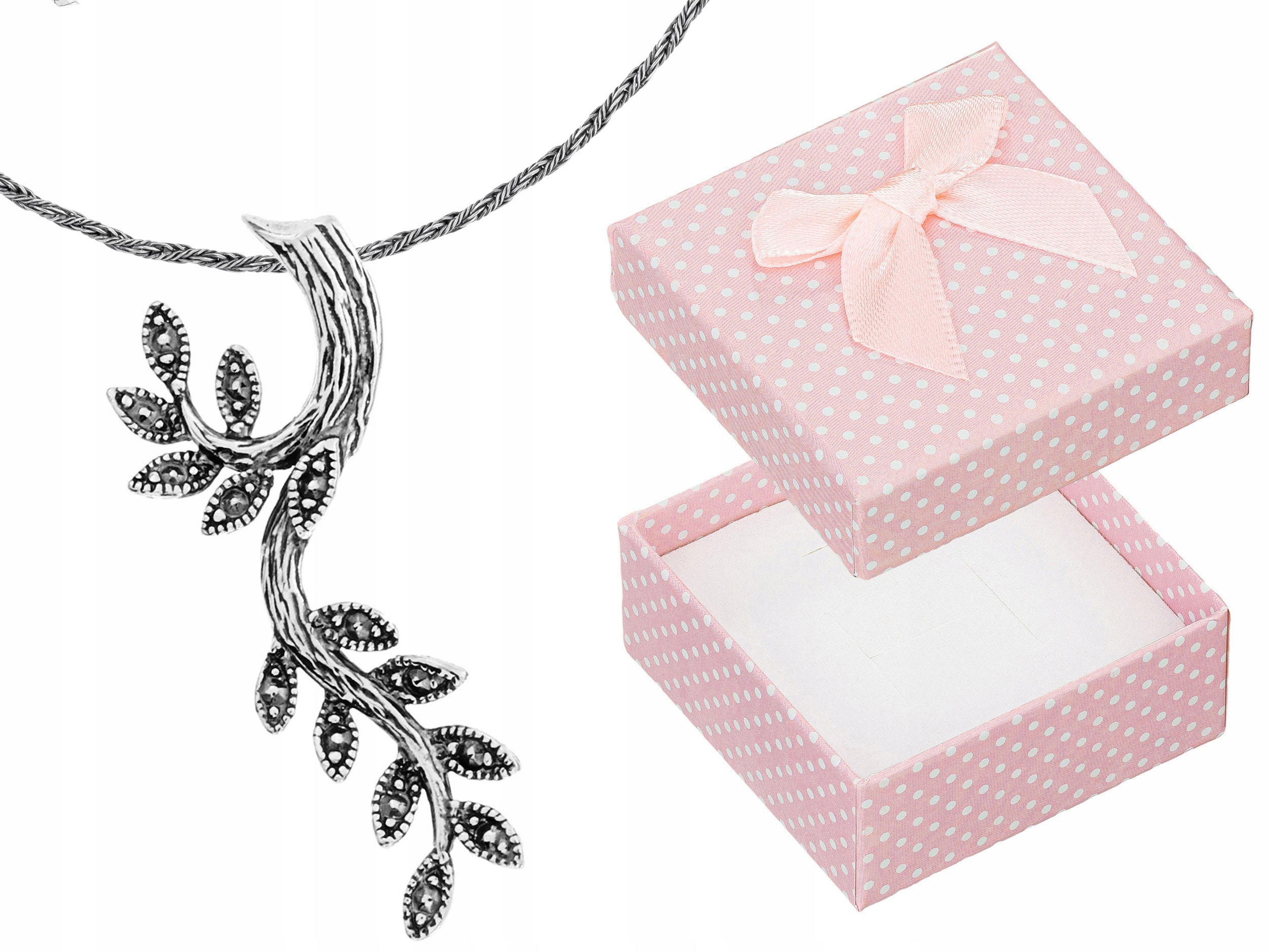 Velký stříbrný oxidovaný dámský náhrdelník Větvička Listy Krátký Choker 35 cm