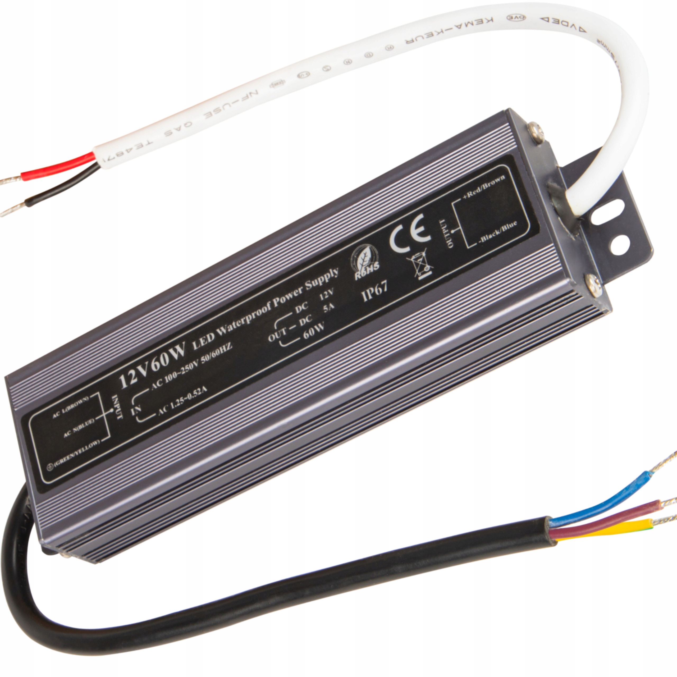 

Zasilacz Taśmy Led Wodoodporny IP67 12V 5A 60W