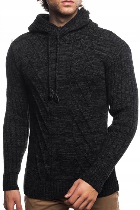 Teplý, Silný Svetr S Kapucí Černý Antra XXL