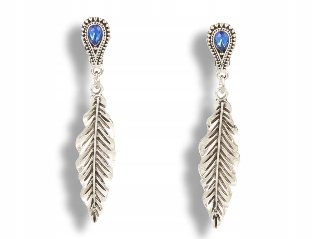 Klipsy do uszu piórka z niebieską cyrkonią Marka bez marki