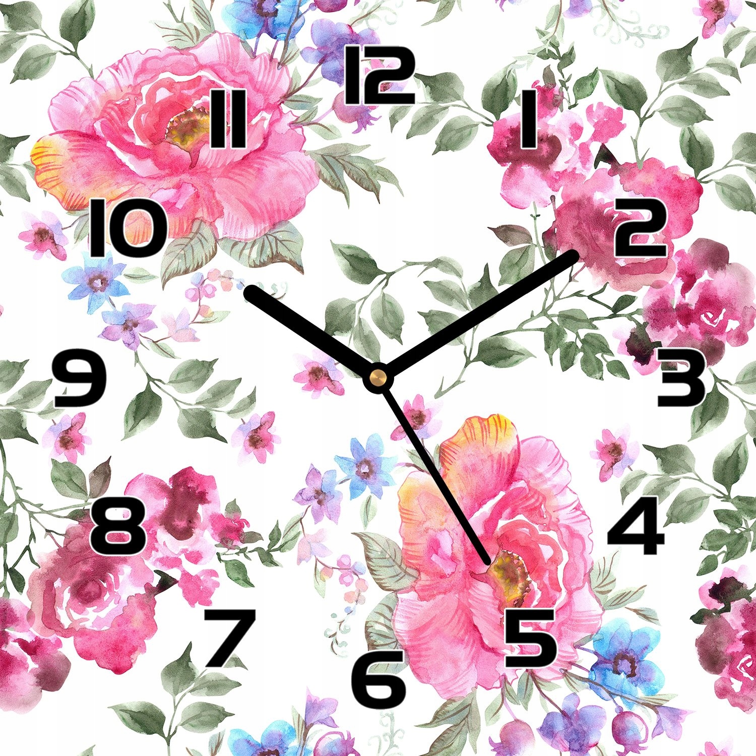 

Cichy zegar ścienny na szkle Akwarela Róże 30x30cm