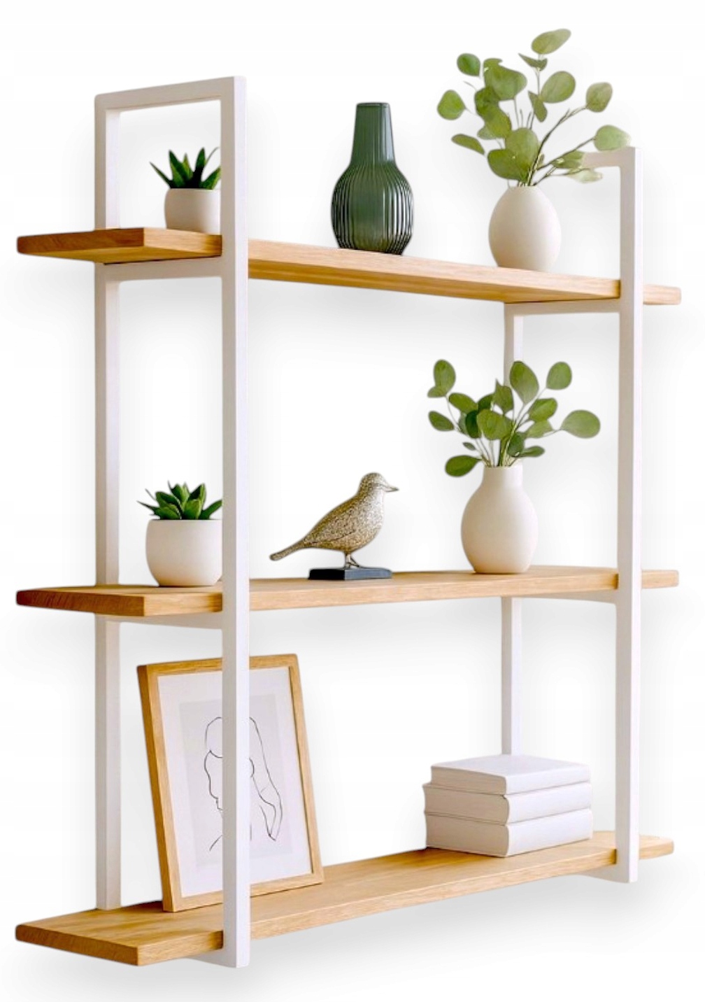 Trojitá polica dubová biela Závesný regál na knihy do obývačky 40 cm