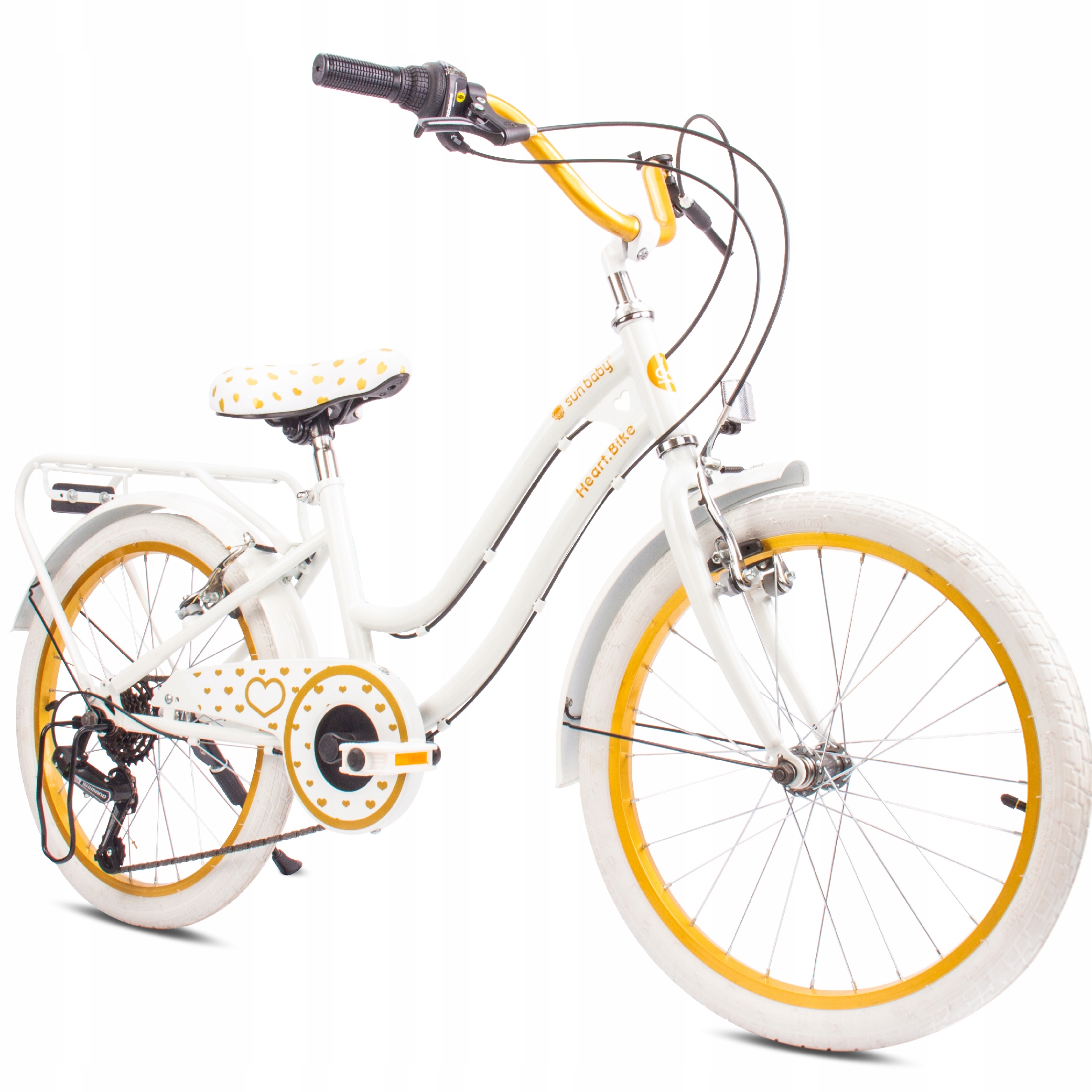 Rower dla dziewczynki 20 cali dziecięcy Shimano 6 biegów bagażnik stopka