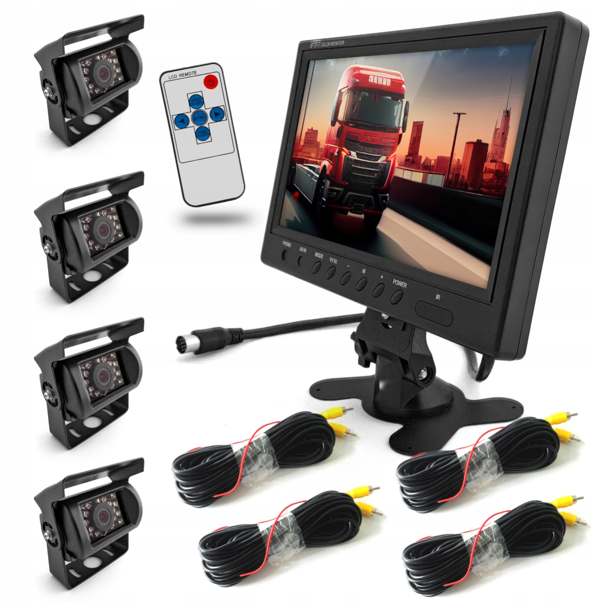 9" monitor 4 cúvacie kamery 4X kábel 10M Bus Tir Ir diódy