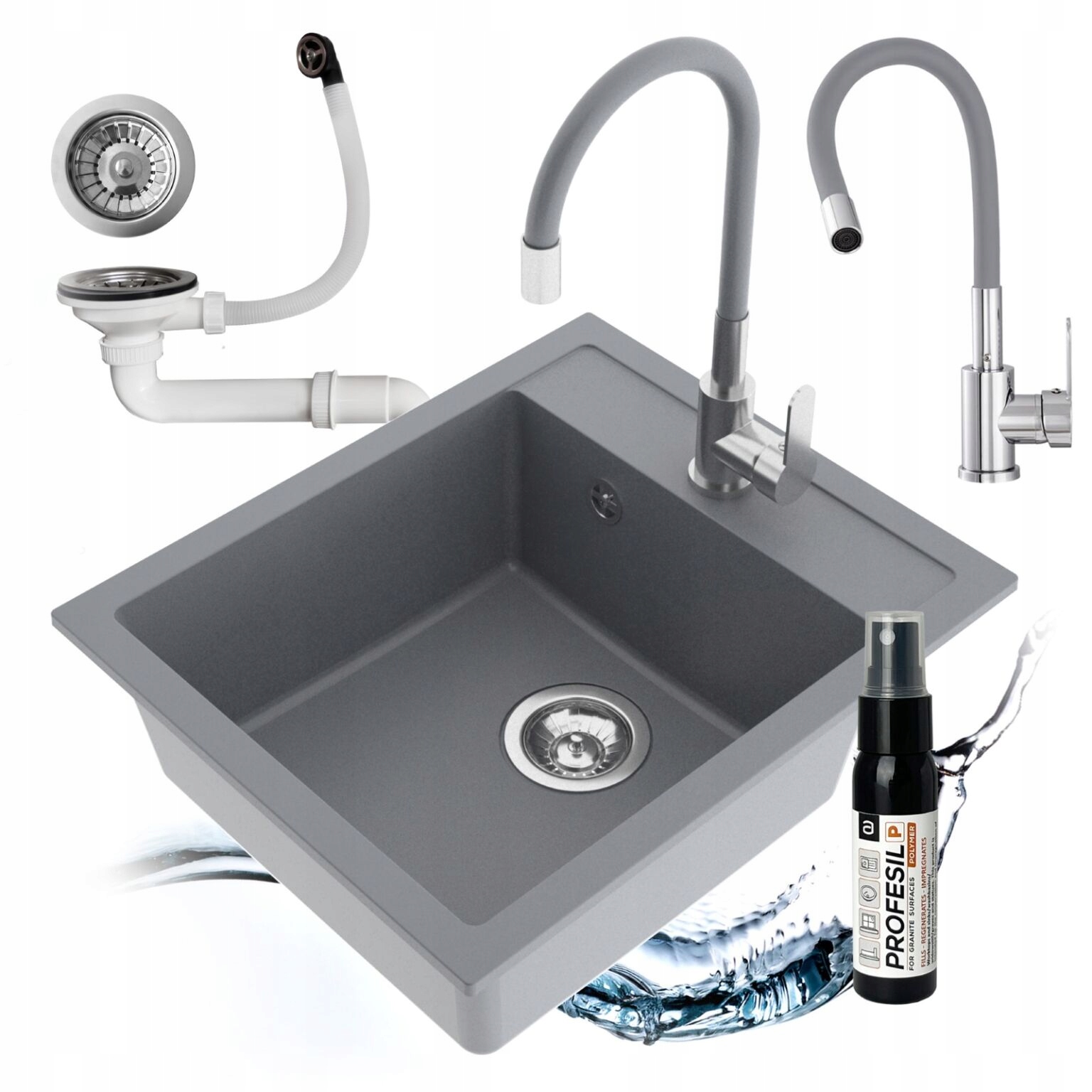 Granitový Jednokomorový Drez Emporio, Sada Batérií, Flexibilný Sifón