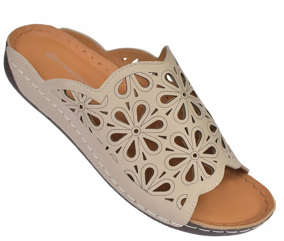 Kožené béžové dámské nazouváky na platformě JK/KL-3-221 Be premium, vel. 38