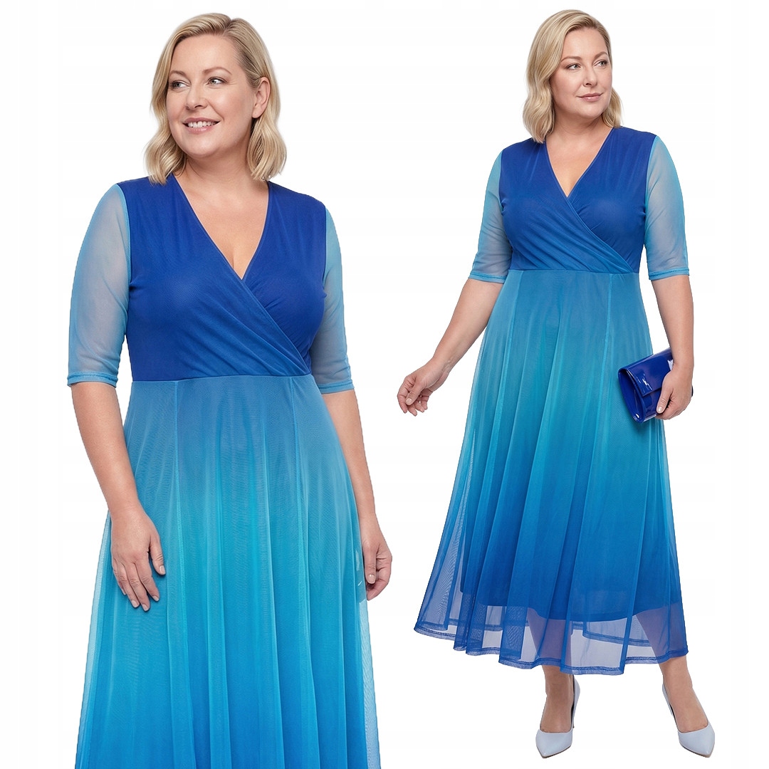 Siateczkowa sukienka z niebieskim gradientem plus size rozmiar 52