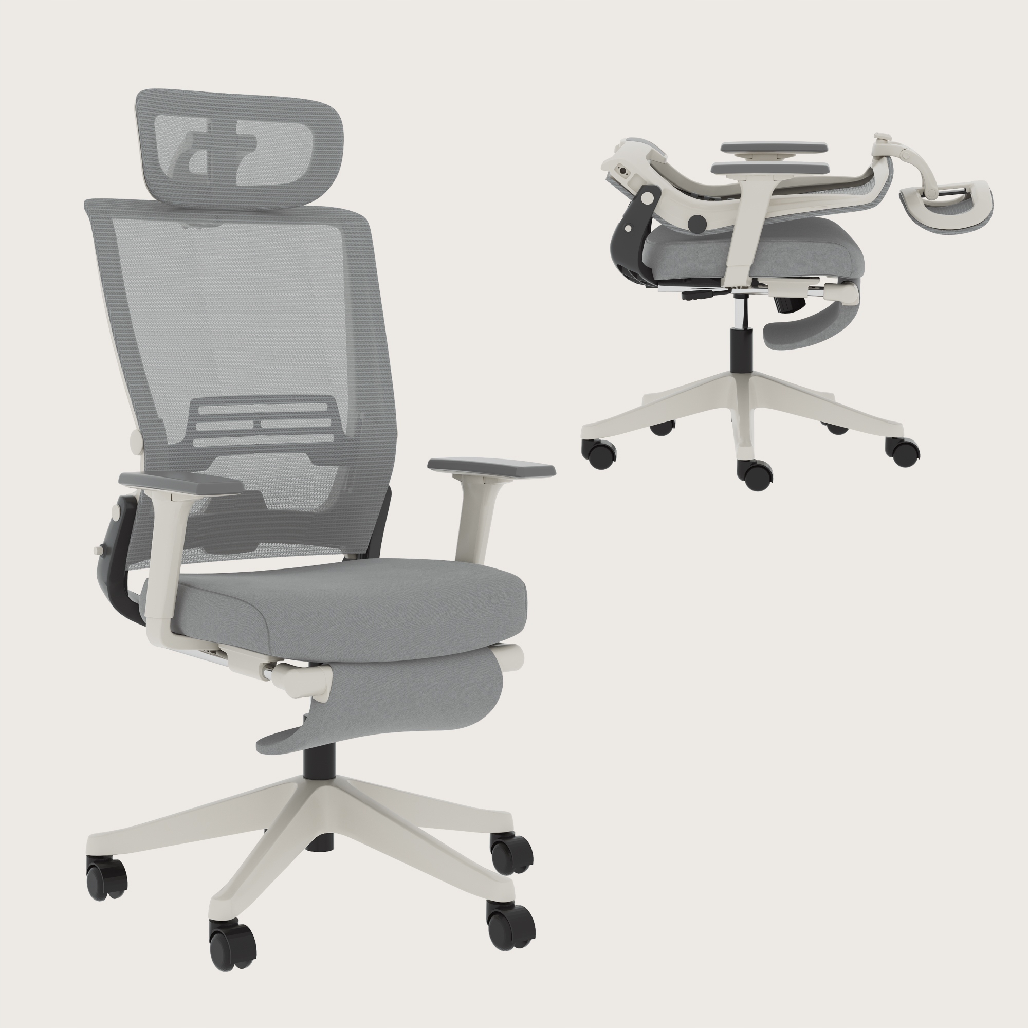 Ergonomické otočné kancelářské křeslo s opěrkou hlavy Flexispot, šedá, pevná barva