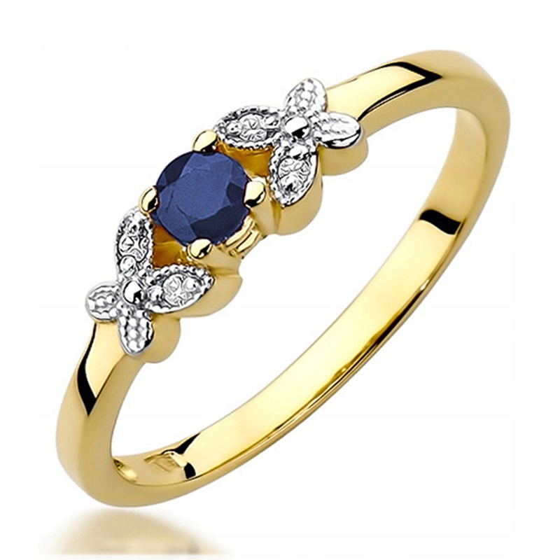 Zlatý Prstýnek 585 Safír 0,15 ct s Motýlky