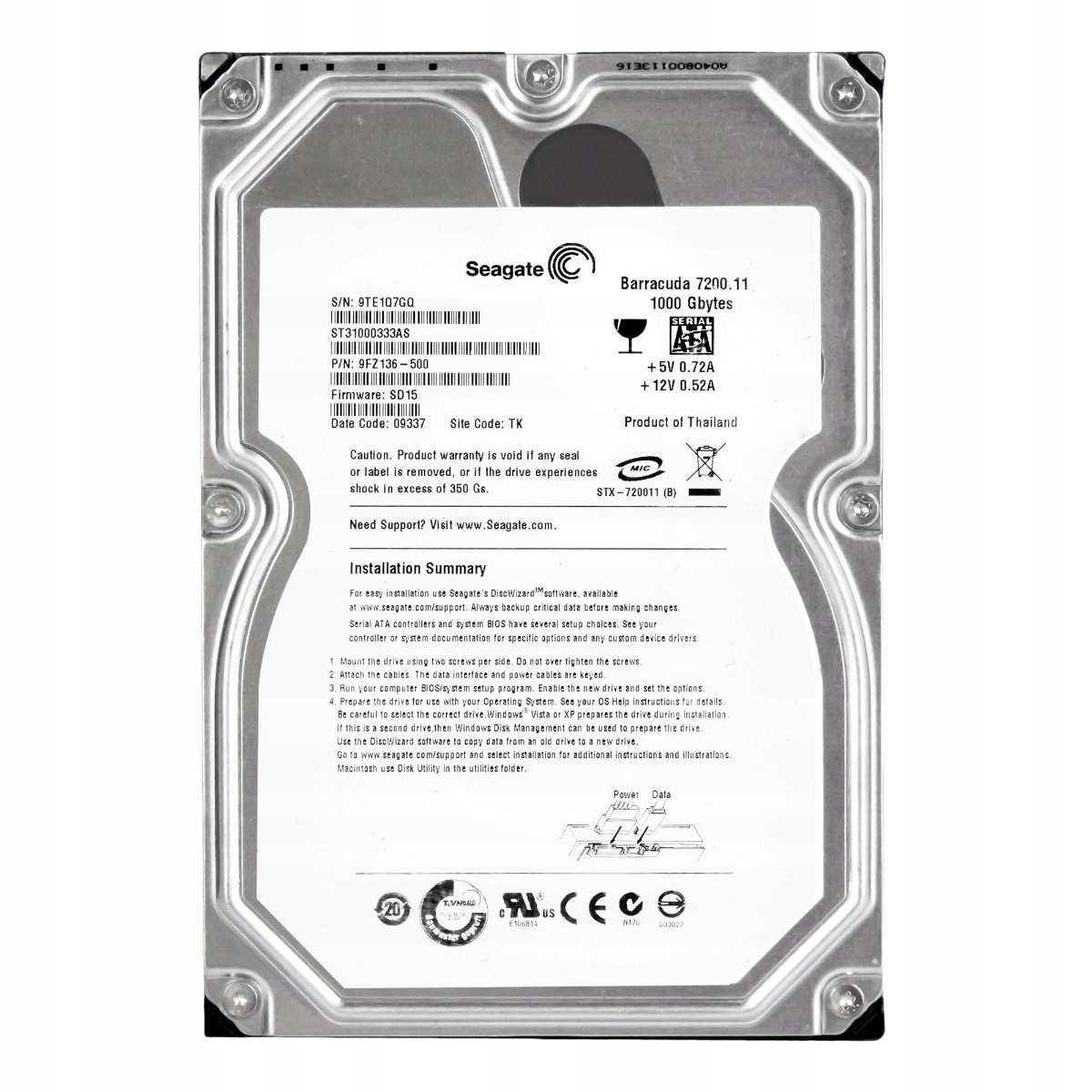 Seagate Barracuda 7200.11 1TB 7.2K 32MB Sata II 3.5'' ST31000333AS