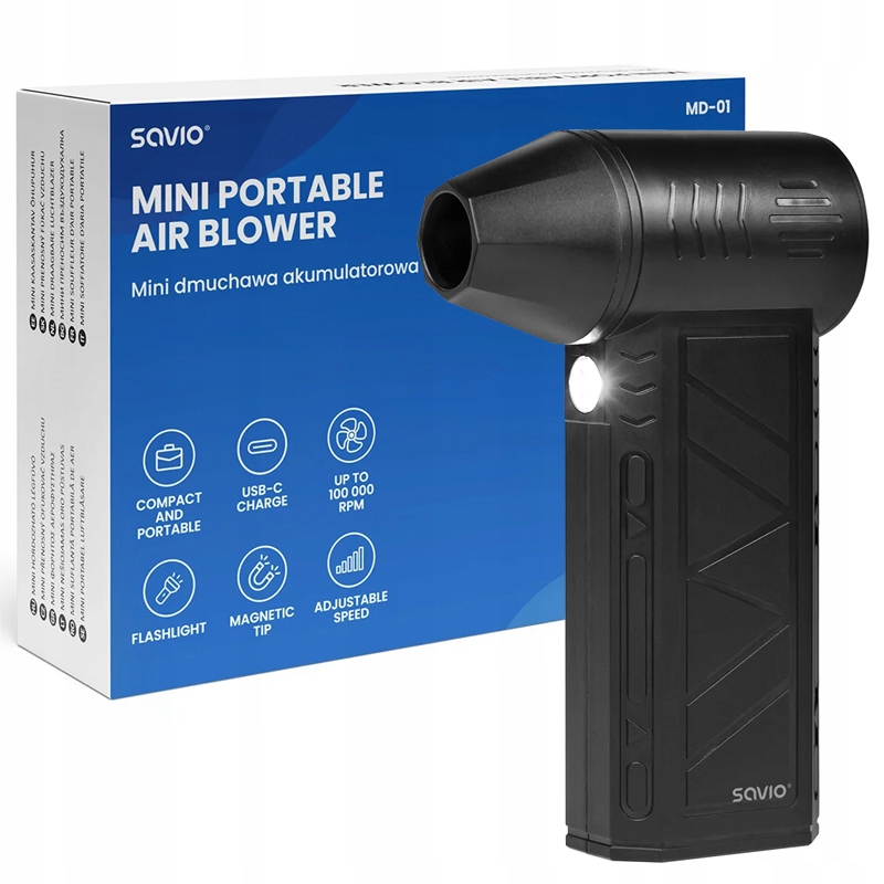 2× Mini dmuchawa akumulatorowa SAVIO MD-01 regulacja 3 poziomy bateria 4000mAh