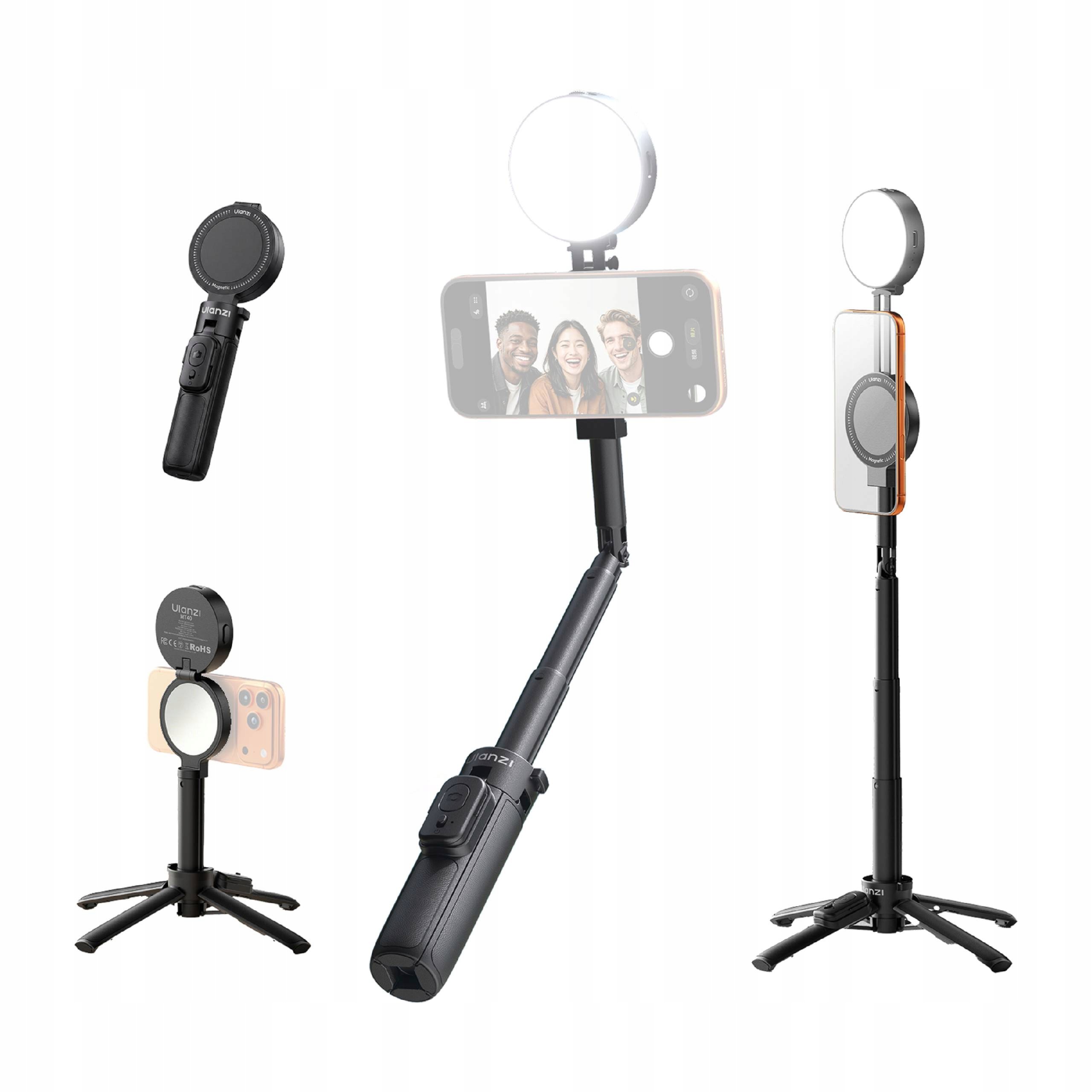 Selfie Stick Statyw Do Telefonu Magnetyczny Kijek Bluetooth Tripod Lampa