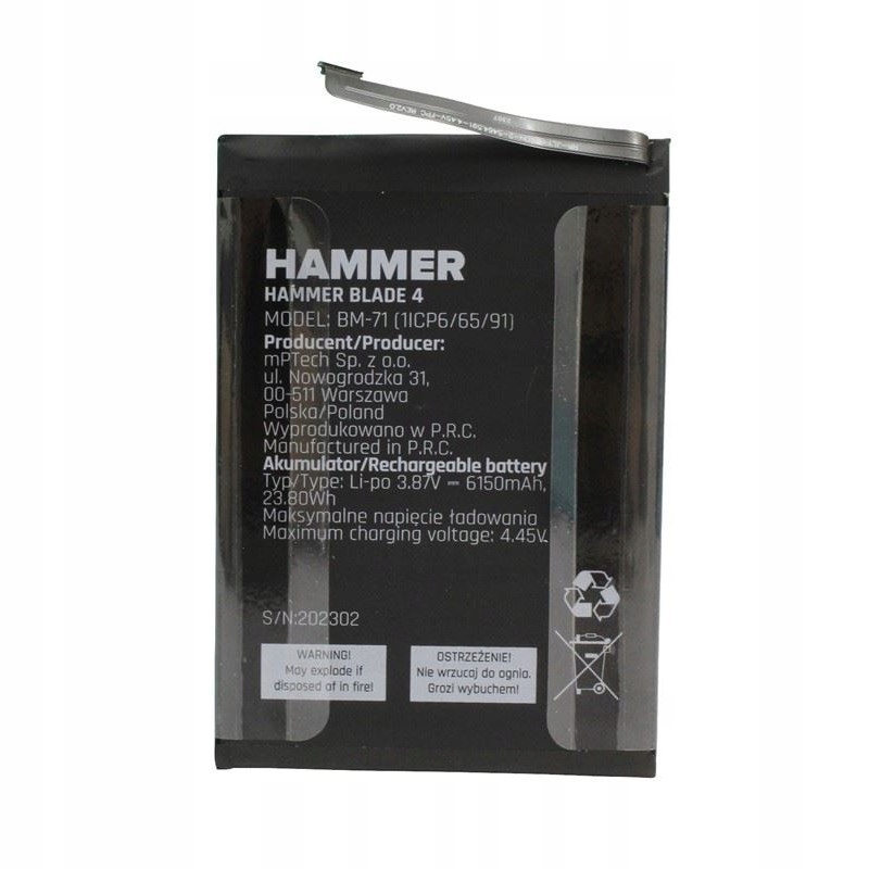 Nowa Oryginalna Bateria do myPhone Hammer Blade 4 , BM-71, 6150mAh.