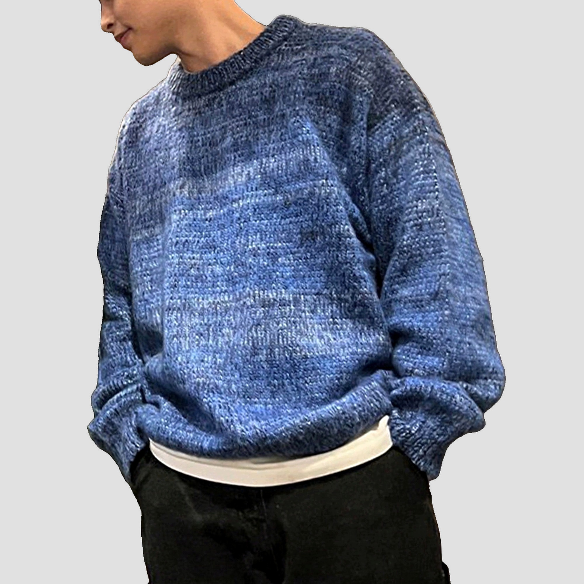 Pánský Svetr Oversize Volný Snížená Ramena Modrý Casual Dazy S