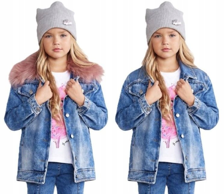 Małami Kurtka Jeans Katana Z Polarkiem Odpinany Kołnierz Róż 122 128