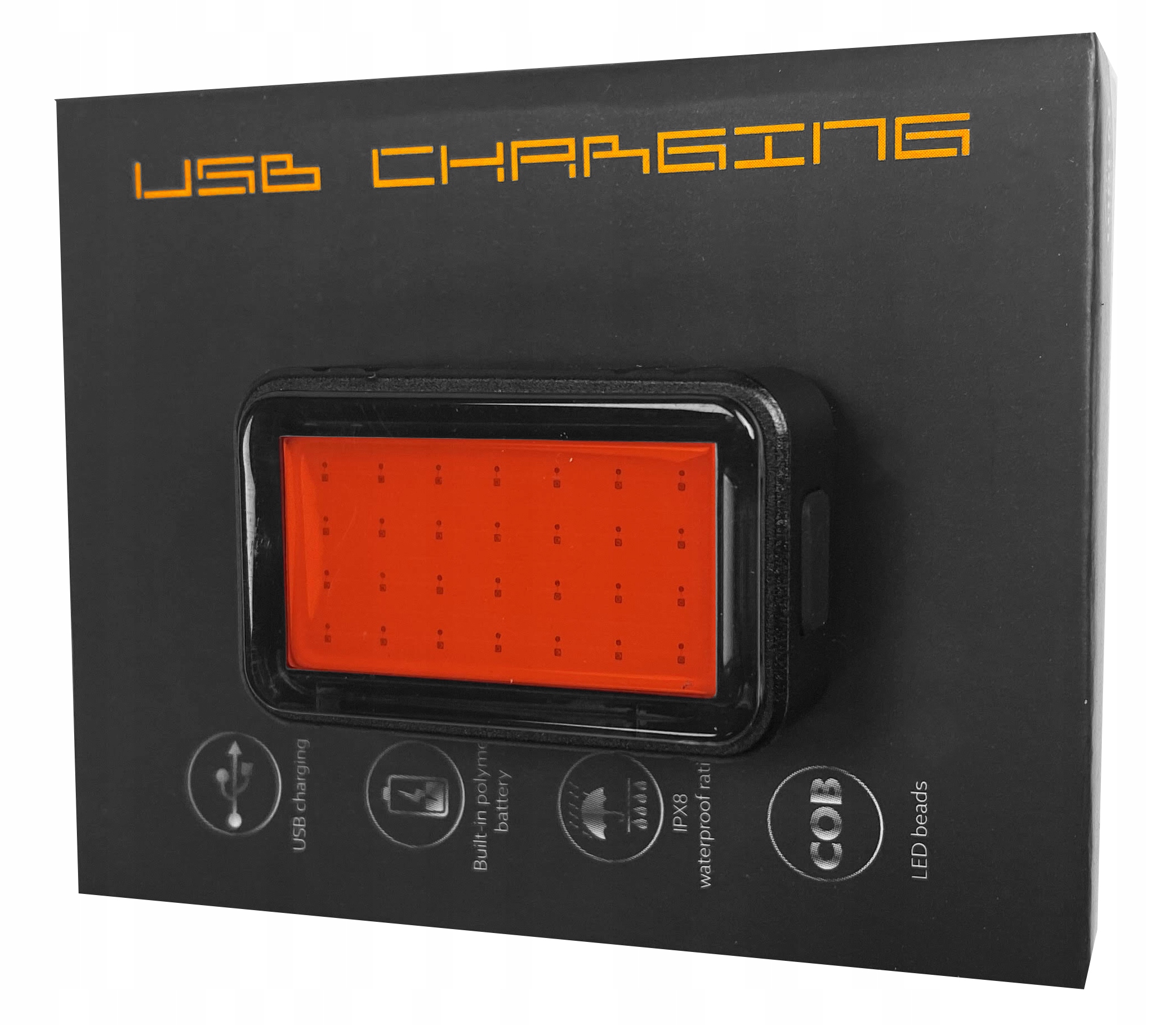 MOCNA LAMPKA ROWEROWA TYLNA Z UCHWYTEM USB LED AKUMULATOR 350mAh ZESTAW Waga produktu z opakowaniem jednostkowym 0.08 kg