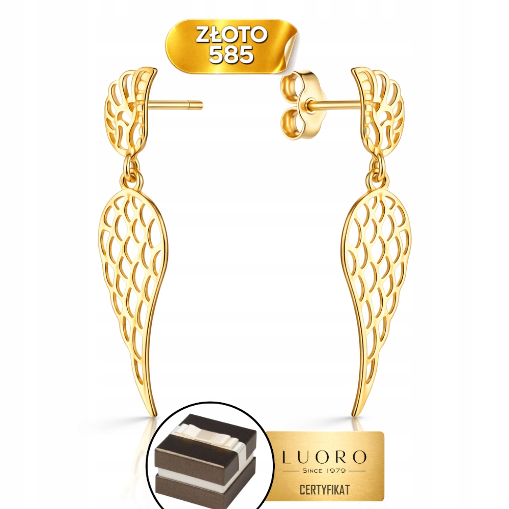 Náušnice Zlaté 585 14K Křídla 2,5 CM Krabička Dárek Certifikát