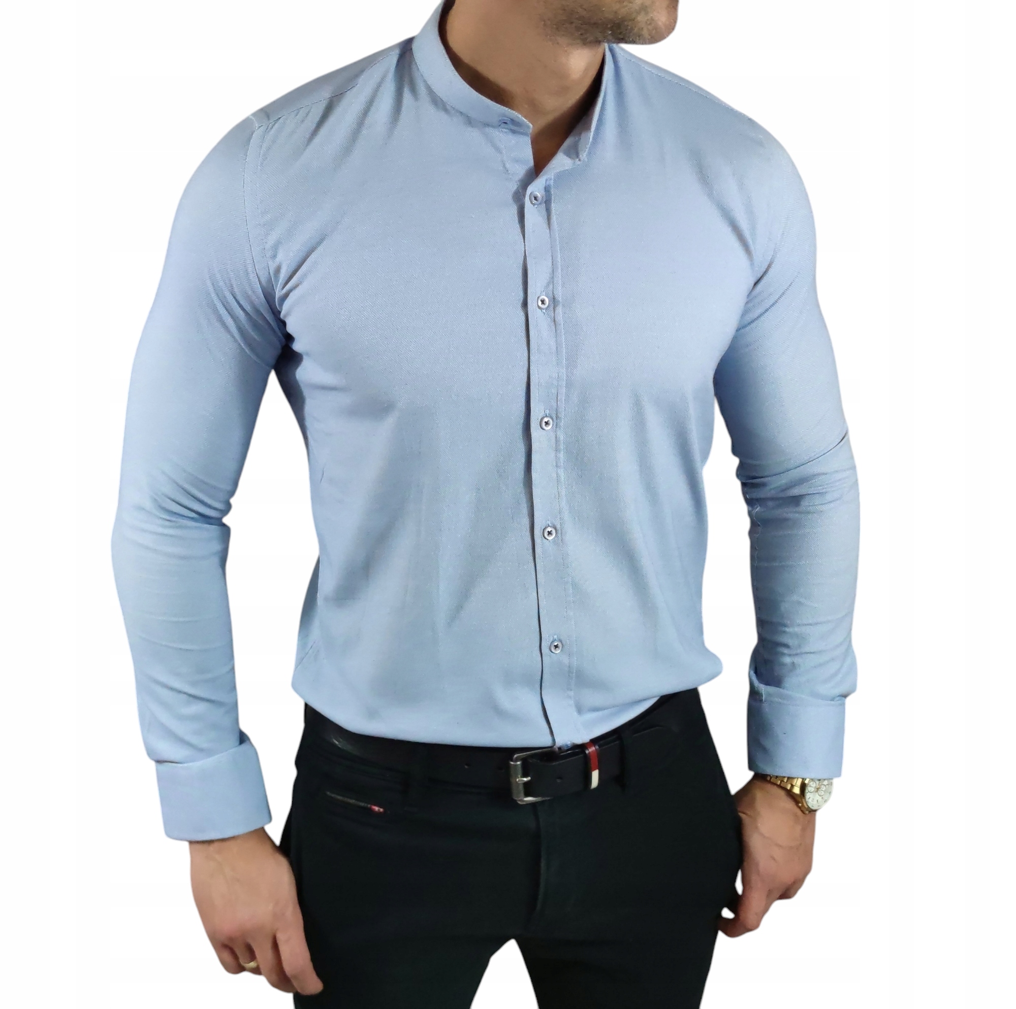 Košile slim fit se stojáčkem modrá EGO01 XL