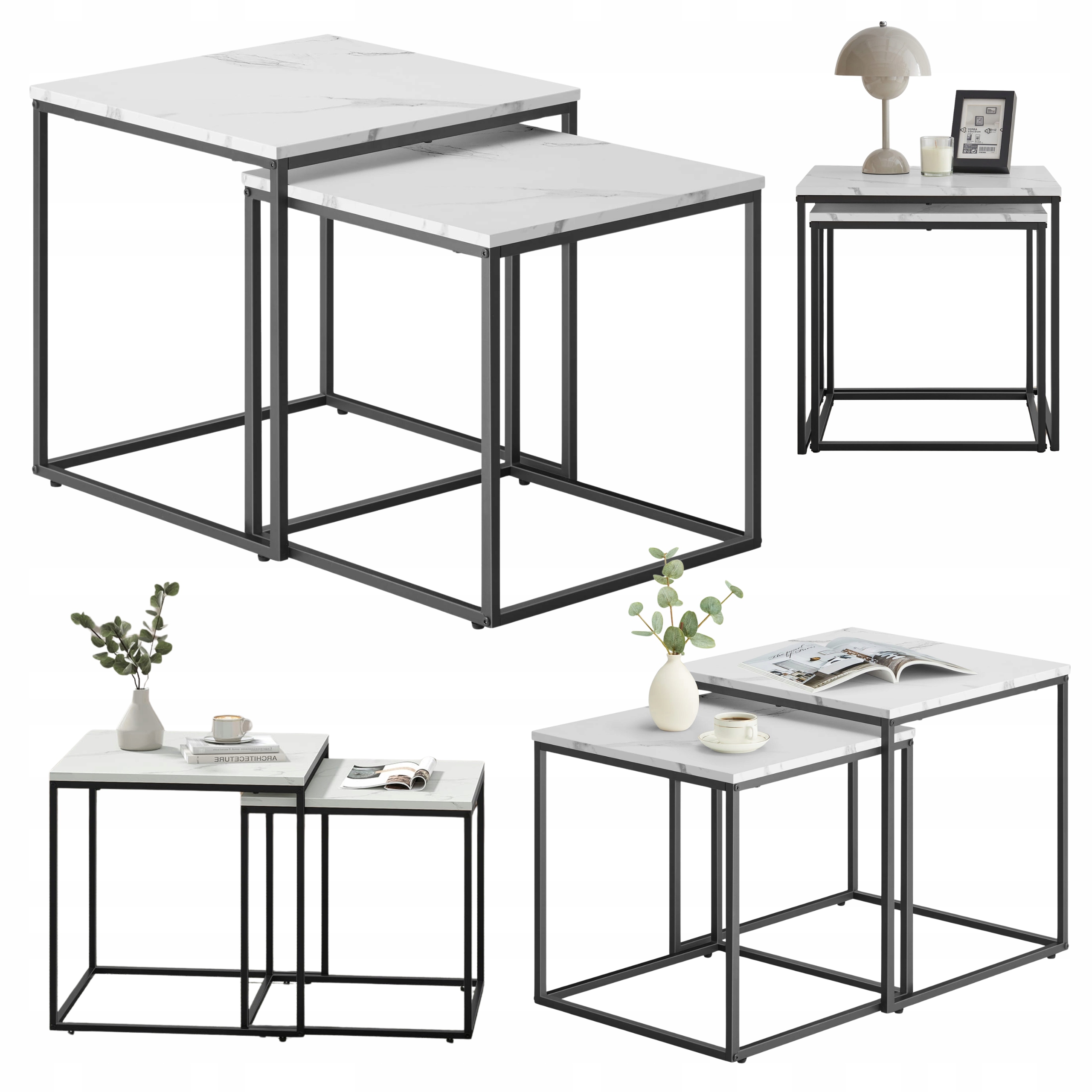 Konferenční stolek 2dílný 2 kusy do obývacího pokoje Ložnice Moderní bílý mramor