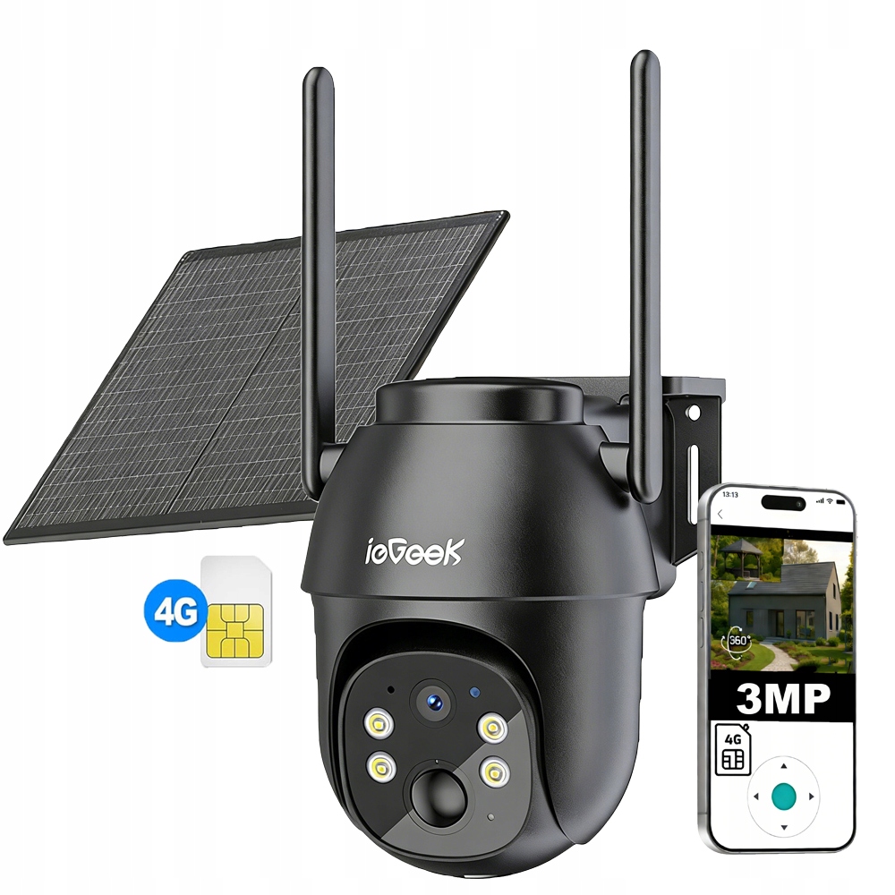 Venkovní Ptz kamera napájená solární energií 3MP Sim karta 4G Lte