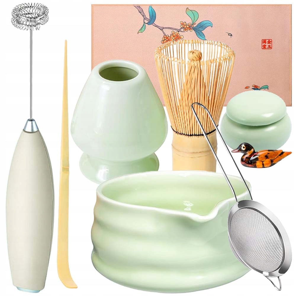 Levně Sada Na Čaj Matcha 9 Ks Mixér Lžíce Síto Stojan S Metličkou Na Matchu