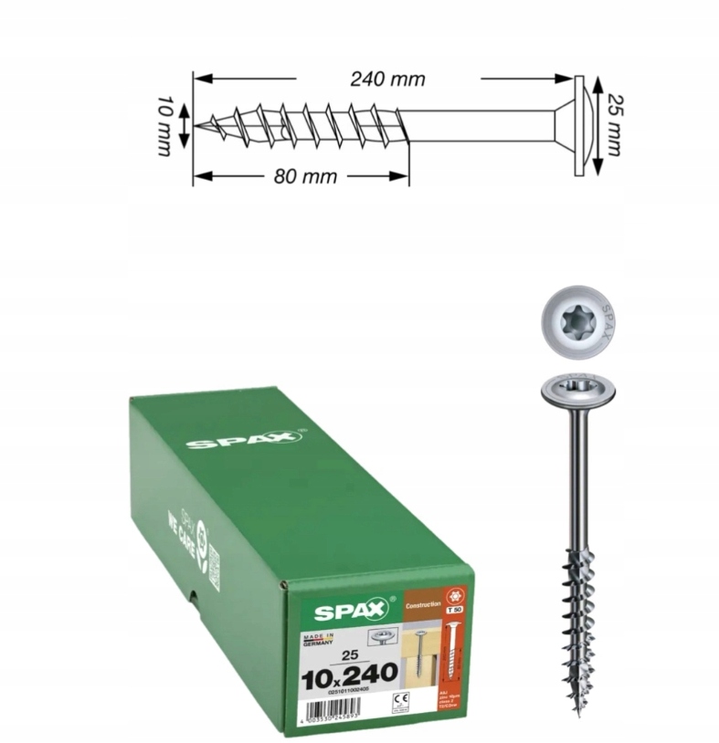 Univerzální vruty Wirox do dřeva Spax 10 x 240 mm 25 ks