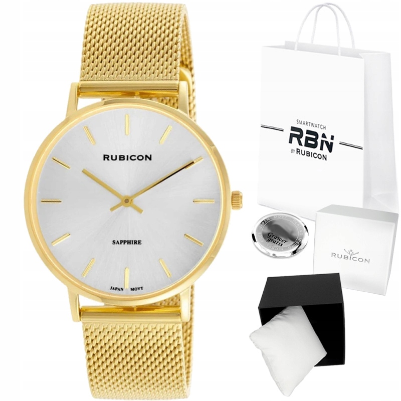 Dámské hodinky Rubicon elegantní Safírové Sklo síťovina Gravírování
