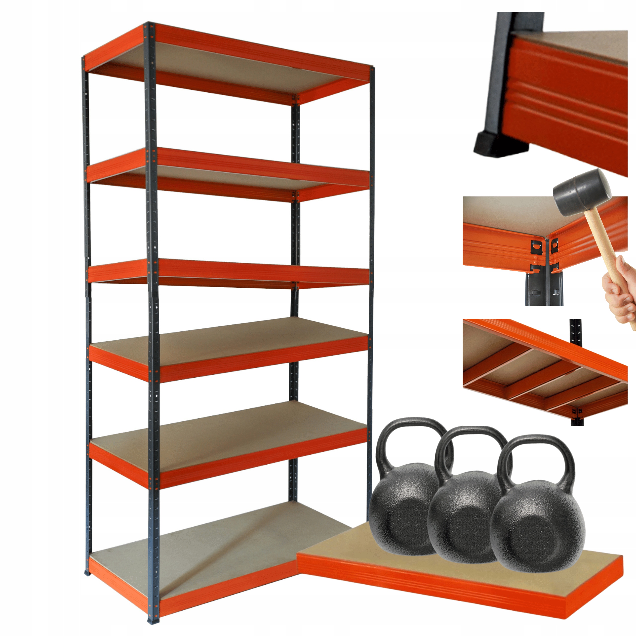 Kovový skladový regál Helios 213x90x60 cm 6Px350 kg Pevný