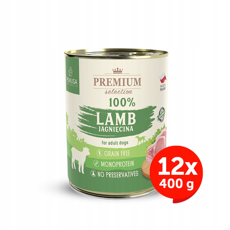 Karma mokra dla psa 100% jagnięciny Pokusa Premium Selection 12 x 400g