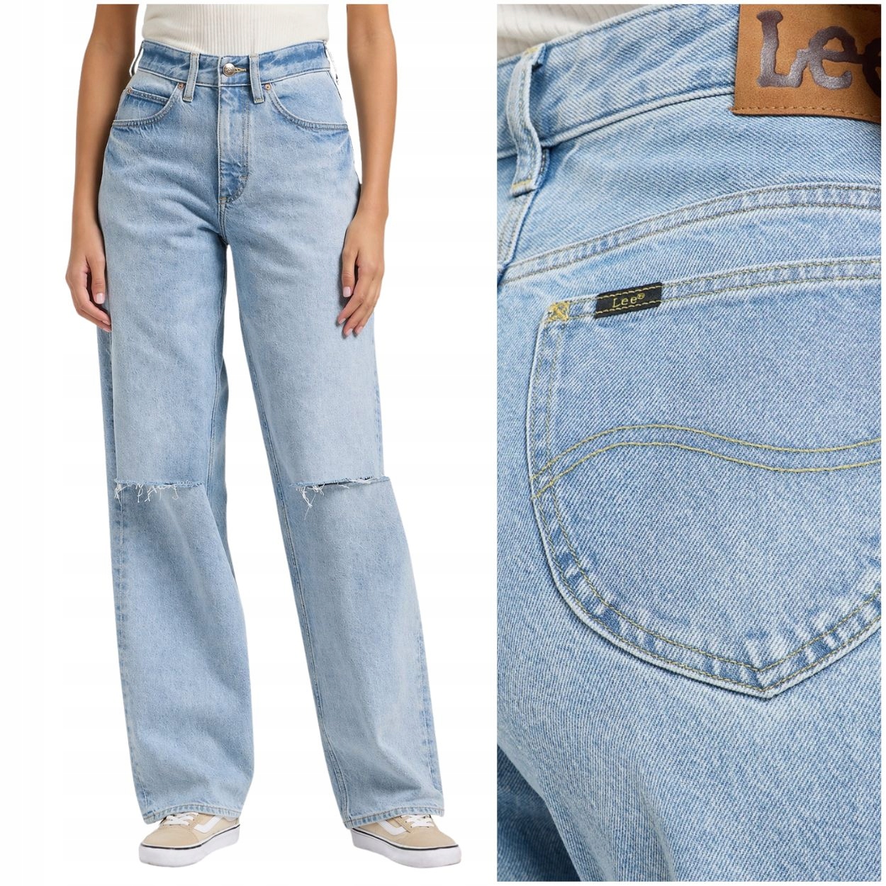 Lee Rider Loose vysoké volné dámské džínové kalhoty s dírami W26 L31