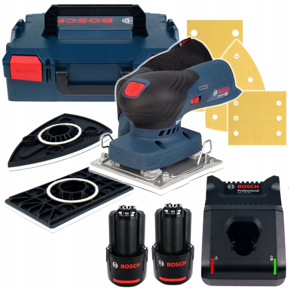 SZLIFIERKA OSCYLACYJNA GSS 12V-13 BOSCH 2x2,0Ah L-BOXX + 3 TALERZE