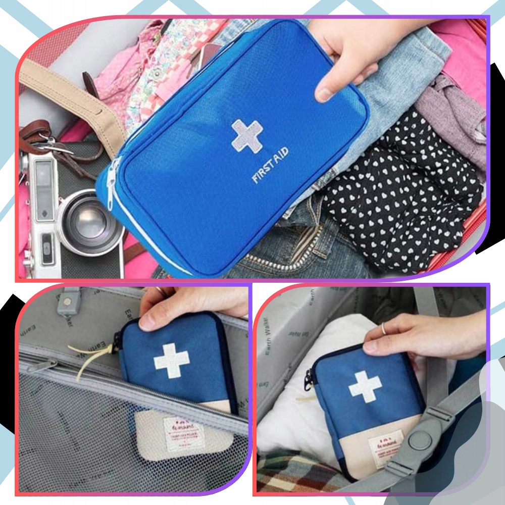 Apteczka Turystyczna Pierwszej Pomocy Zestaw 3szt Podróżna Leki Niebieska Wyrób medyczny nie