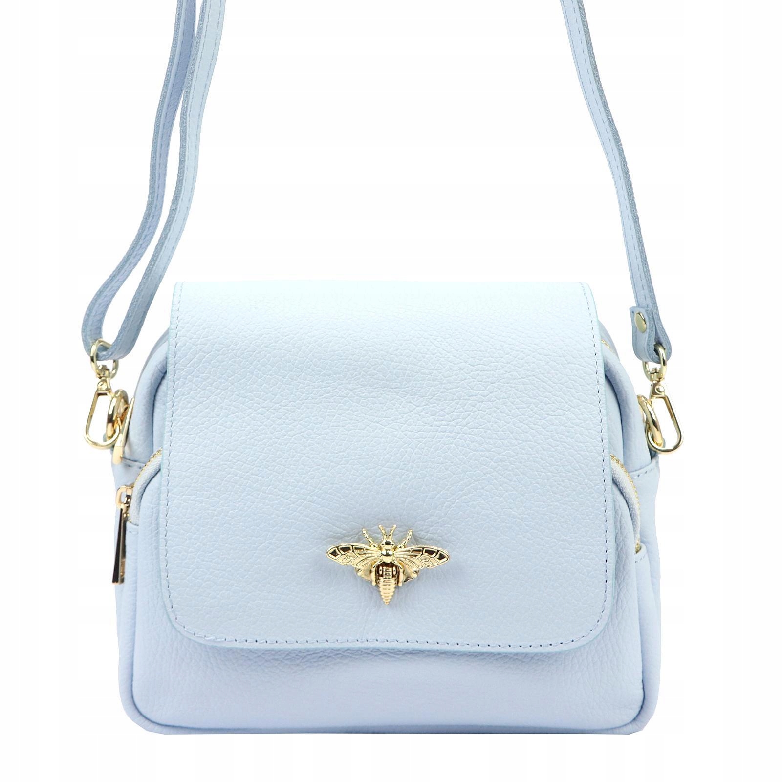 Torebka skórzana Dollaro damska pszczółka listonoszka Luka Bzzz błękitna