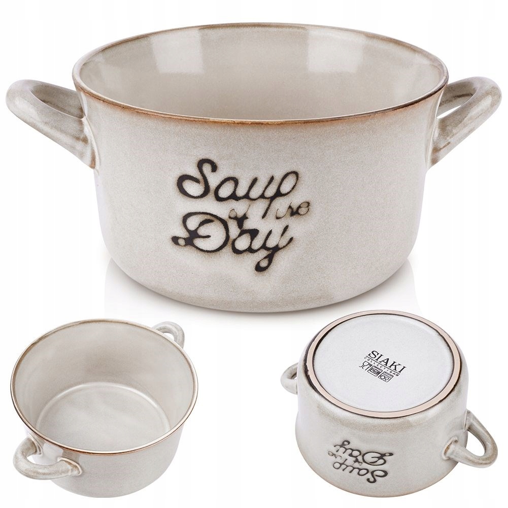 Miska BULIONÓWKA miseczka na zupę gulasz płatki z uszami uchwytami 600 ml