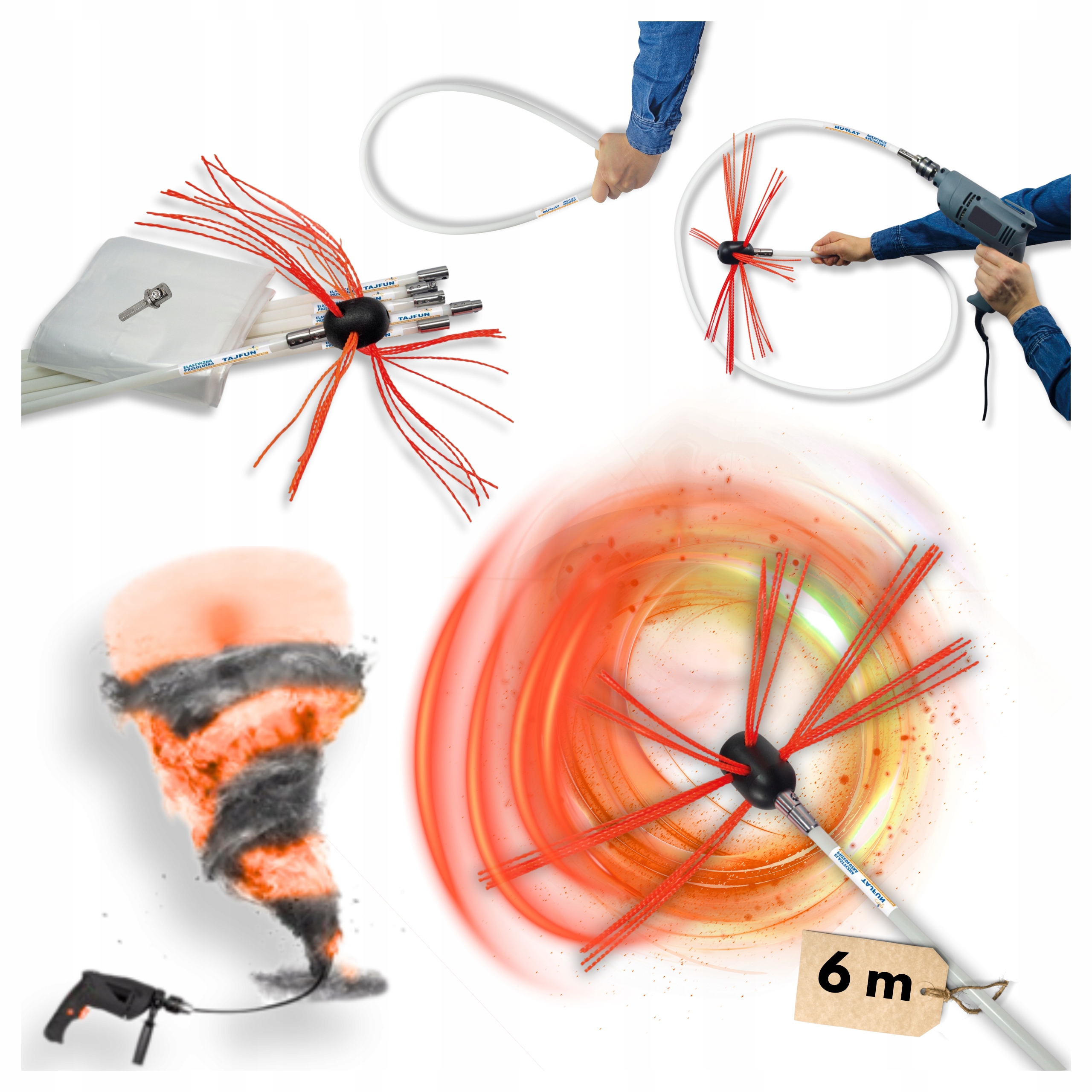 Zestaw Szczotka Do Czyszczenia Komina Na Wiertarkę Tajfun 6m Czyszczenie