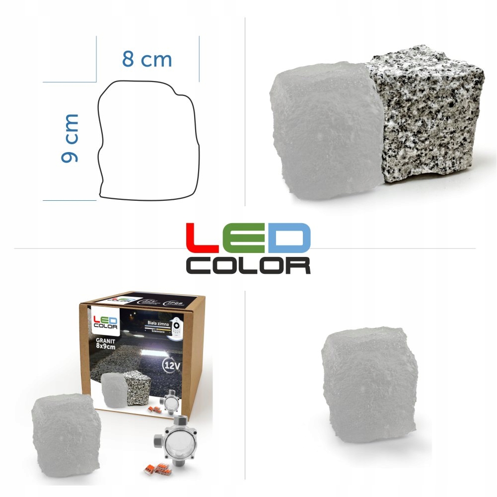 12x Świecąca Kostka Brukowa LED Granit 8x9x6 RGB Grubość kostki/płyty 6 cm
