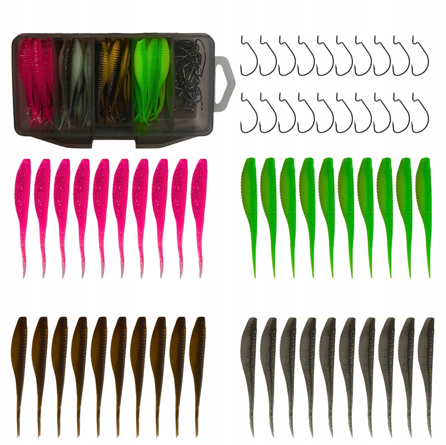 61 szt Gumowe Przynęty Spinningowe Jaskółki + Haczyki zestaw przynęt X-PIKE