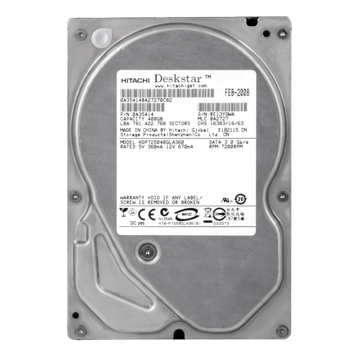 DeskStar P7K500 400GB 7.2K 16MB Sata II 3.5'' HDP725040GLA360