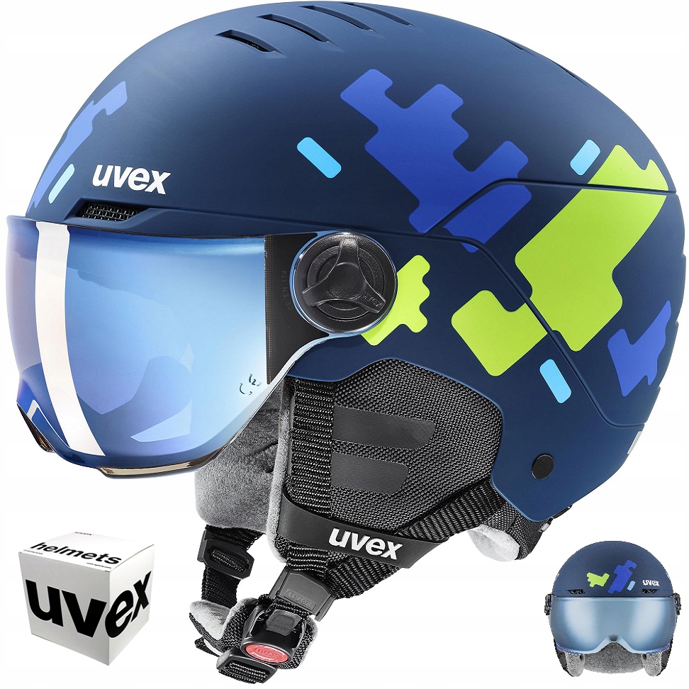 Snowboardová lyžařská přilba Uvex Rocket jr. 51-55 cm modrá puzzle matná